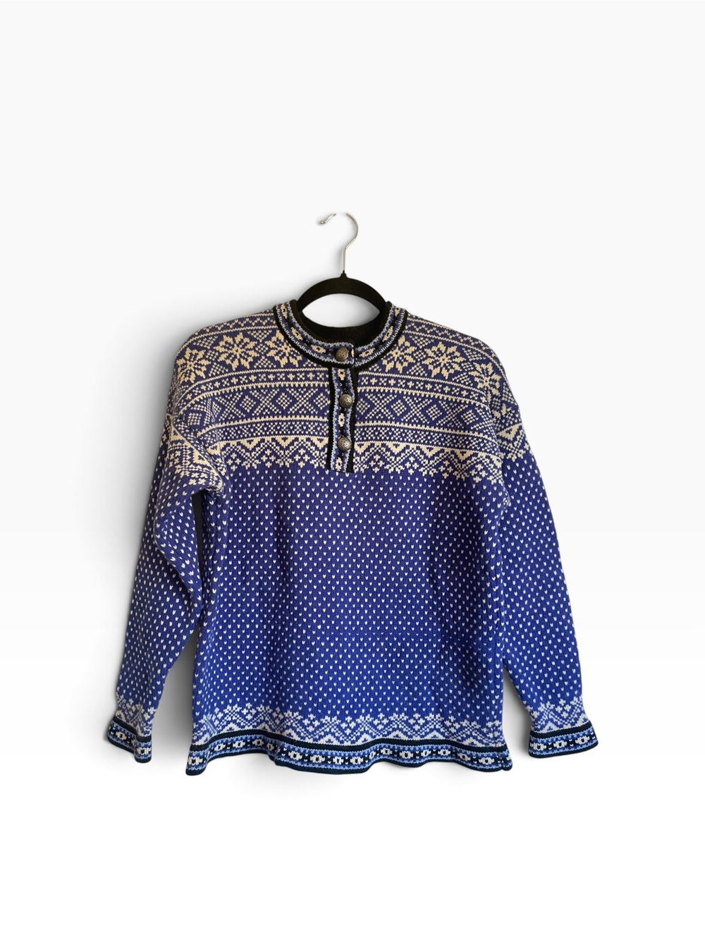 Vintage L.L. Bean Blue and White Nordic Fair Isle Wool Knit Sweater